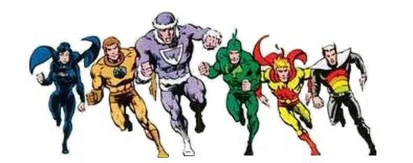 The Legion of Substitute Heroes, from left to right: Night Girl, Stone Boy, Polar Boy, Chlorophyll Kid, Fire Lad, and Color Kid - Superboy and the Legion of Super-Heroes #243, DC Comics